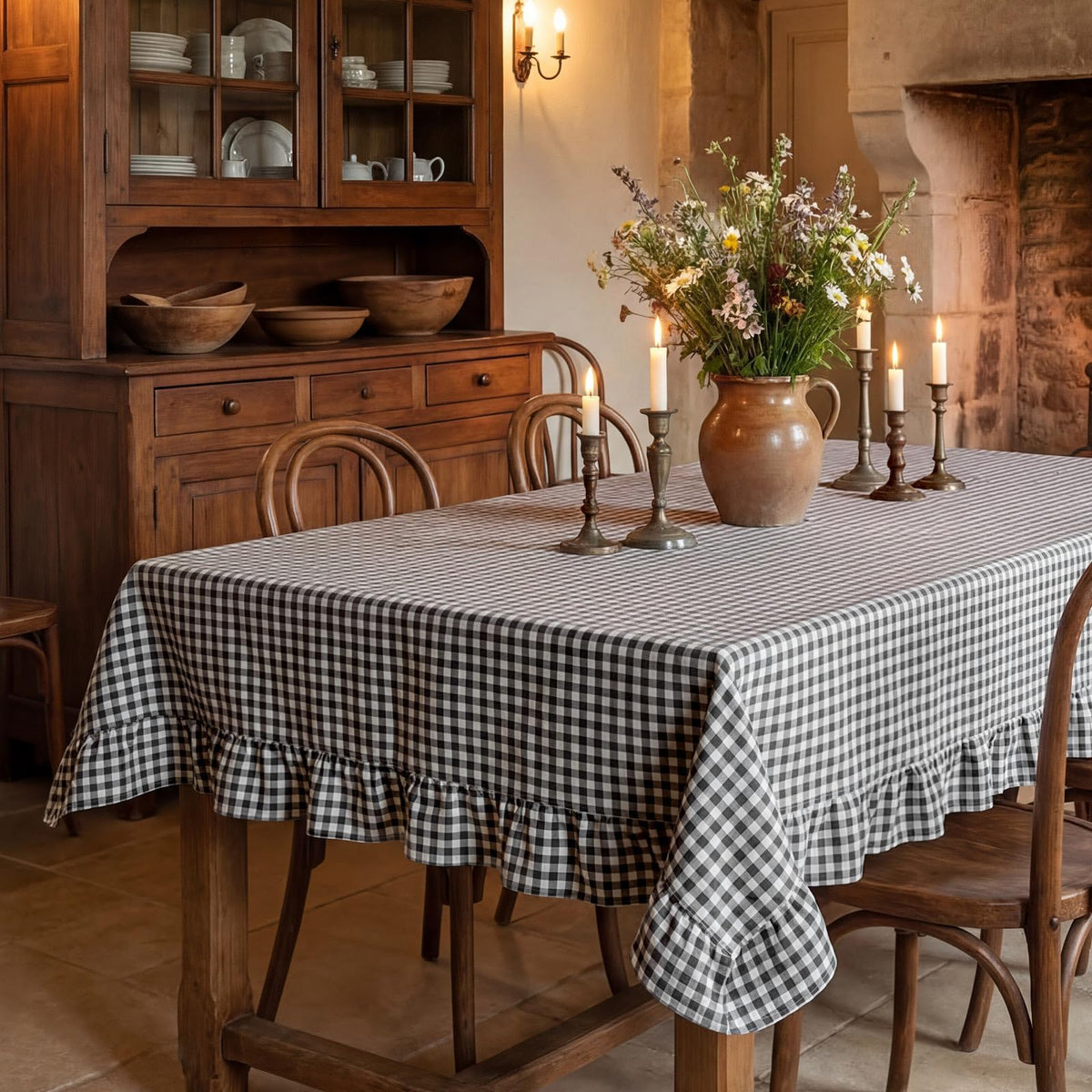 Mindsoft Light Pink Gingham Ruffled Tablecloth, 52 x 70 Inches, Rectangle
