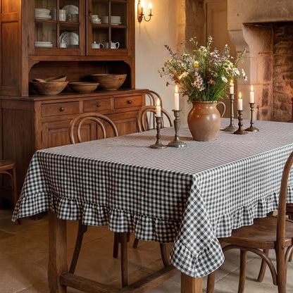 Mindsoft Light Pink Gingham Ruffled Tablecloth, 52 x 70 Inches, Rectangle