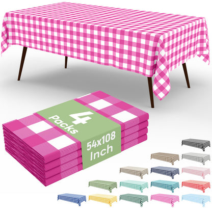 misaya 4 Packs Buffalo Disposable Table Cloth, 54 x 108 Inch Waterproof Plastic Tablecloth, Rectangle Red and White Checkered Table Covers for Picnic, Birthday, Party, Back to School