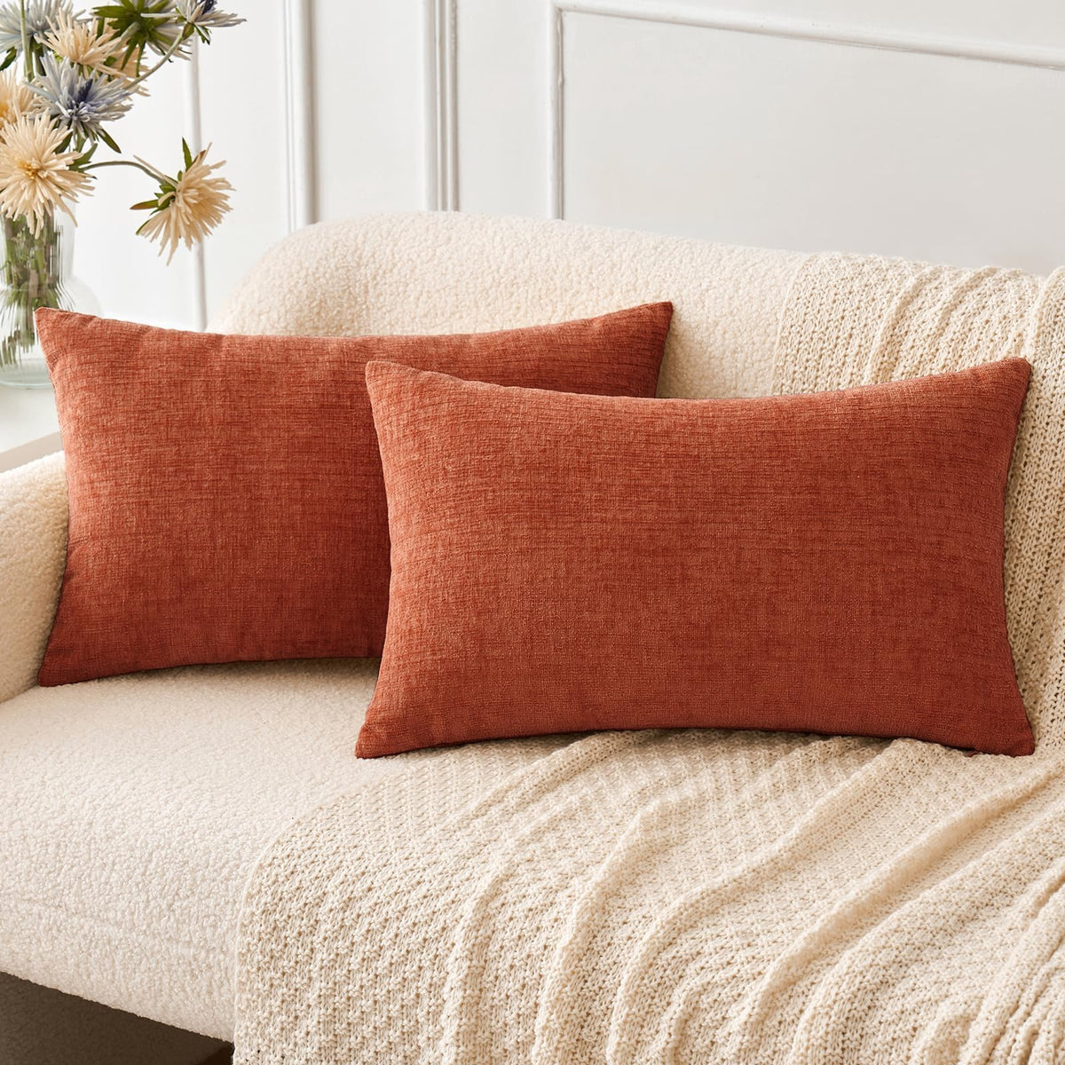 MIULEE Soft Chenille Fall Throw Pillow Covers Burnt Orange 18x18 Pack of 2