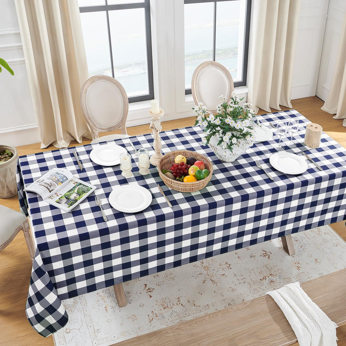 Softalker Gingham Tablecloth Rectangle, Black and White, 60 x 84 Inch