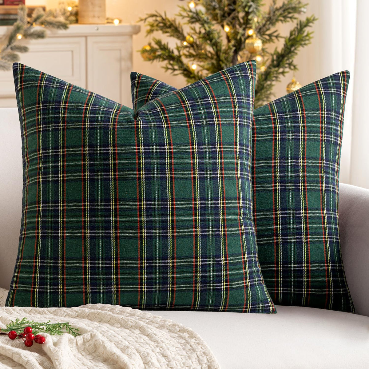 MIULEE Fall Plaid Pillow Covers Scottish Tartan 18x18 Terracotta Brown