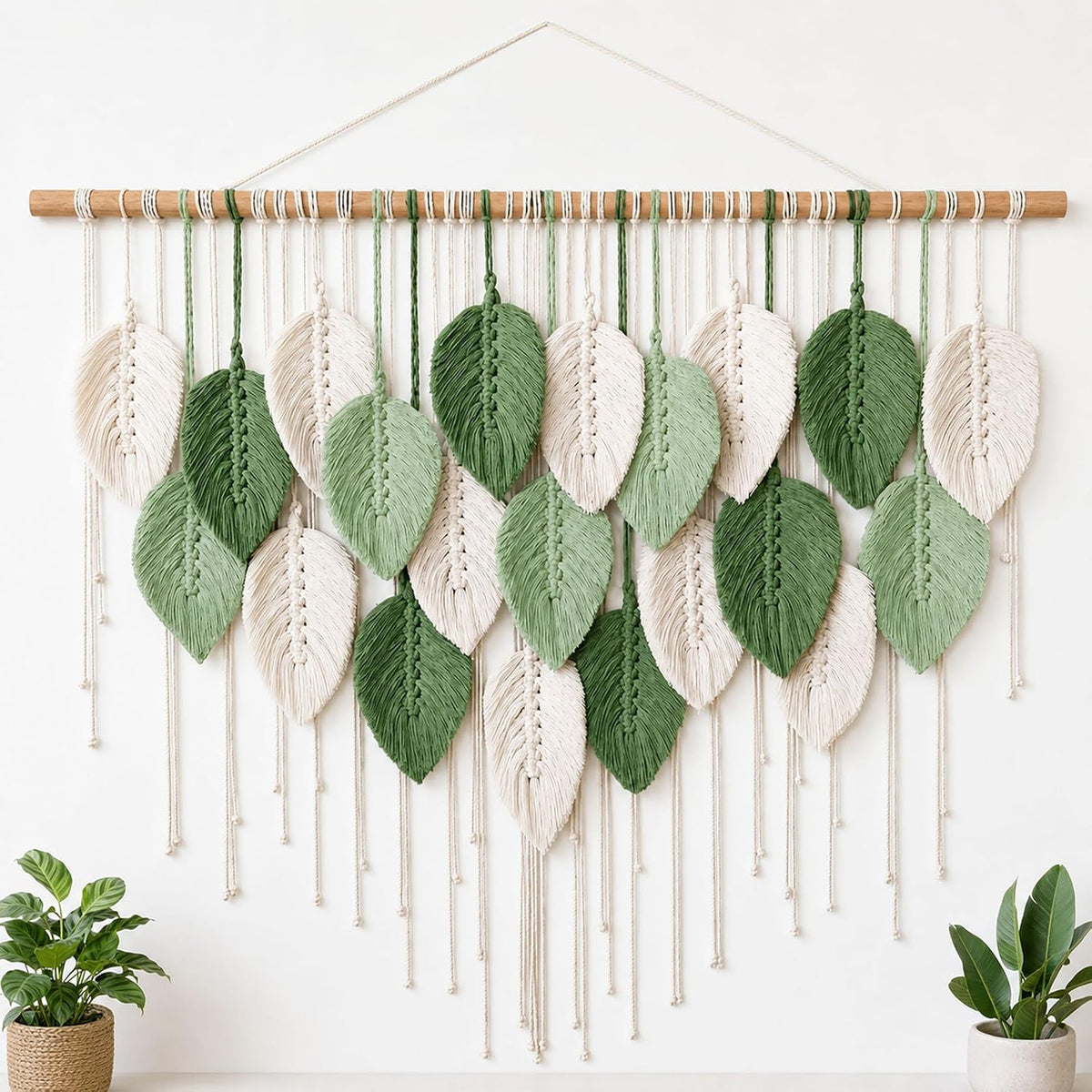 Mnjmhsg Large Macrame Wall Hanging, Green Boho Leaf Tapestry, 39 x 29.5 in