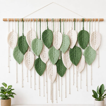 Mnjmhsg Large Macrame Wall Hanging, Green Boho Leaf Tapestry, 39 x 29.5 in