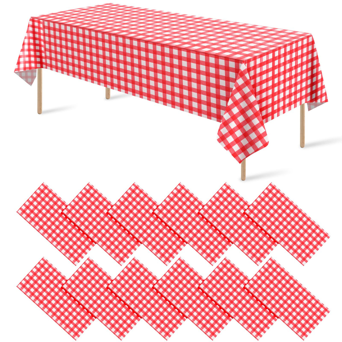 12 Pack Blue and White Plastic Checkered Tablecloth, Premium Decorative Disposable Blue Gingham Plaid Table Cloths for Parties, Rectangle Party Table Cover for Picnic Farm Birthday Wedding, 54x108Inch