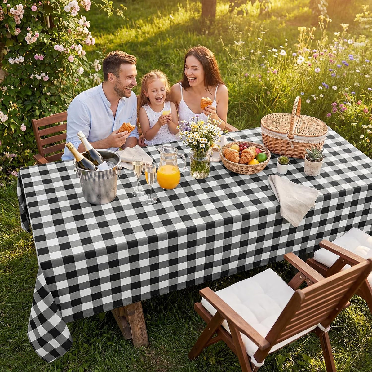 Softalker Gingham Tablecloth Rectangle, Black and White, 60 x 84 Inch