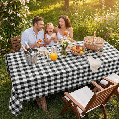 Softalker Gingham Tablecloth Rectangle, Black and White, 60 x 84 Inch