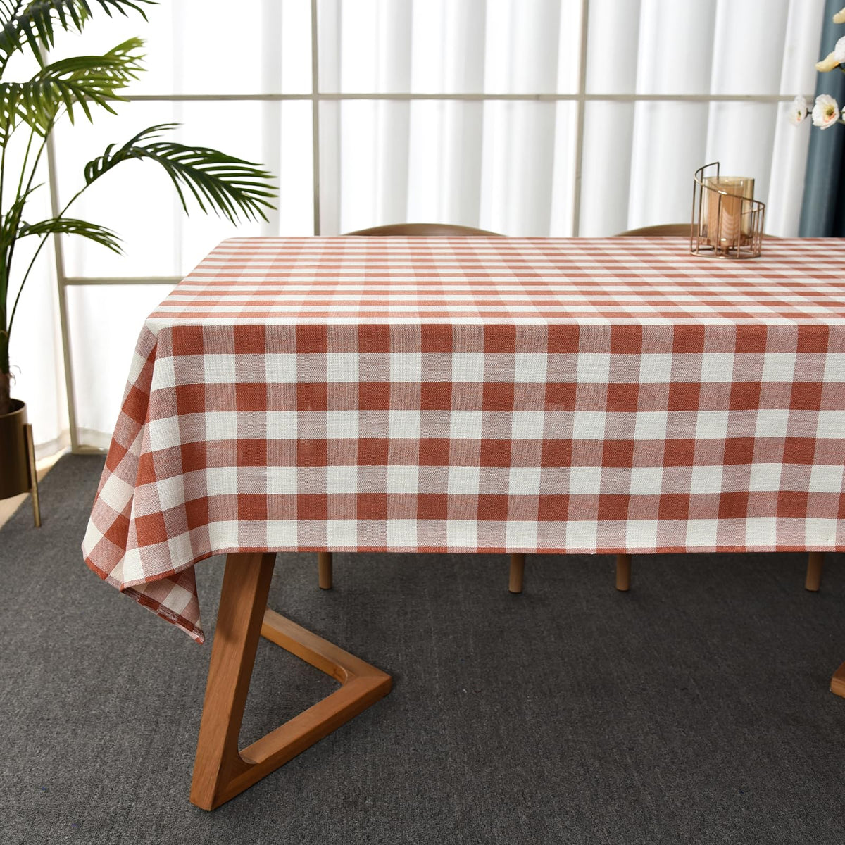 Gingham Tablecloth Rectangle Table Cloth Heavy Duty Cotton Checkered Table Cover for Spring Picnic Kitchen Dining(C-Beige, 52x70 inch)