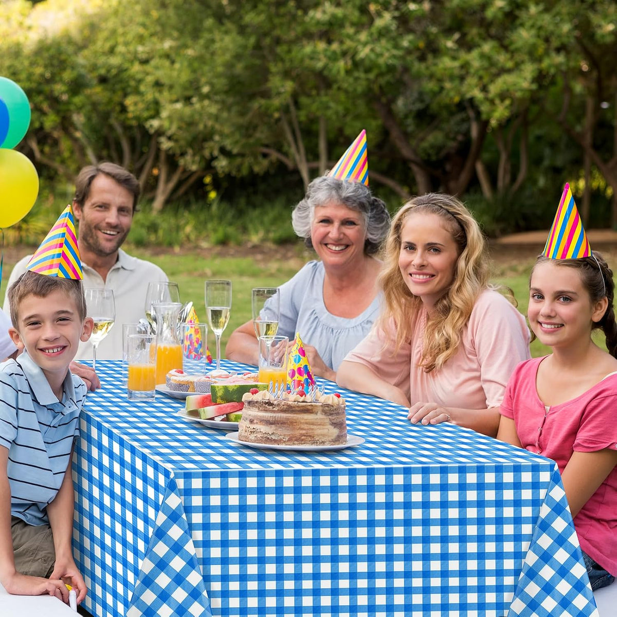 12 Pack Blue and White Plastic Checkered Tablecloth, Premium Decorative Disposable Blue Gingham Plaid Table Cloths for Parties, Rectangle Party Table Cover for Picnic Farm Birthday Wedding, 54x108Inch