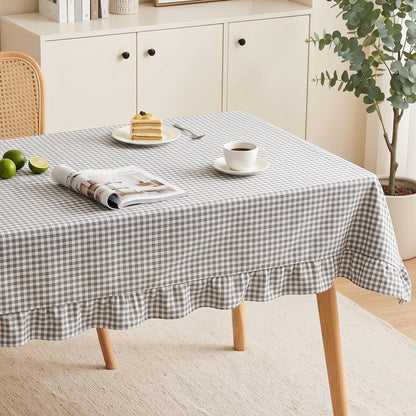 Mindsoft Light Pink Gingham Ruffled Tablecloth, 52 x 70 Inches, Rectangle