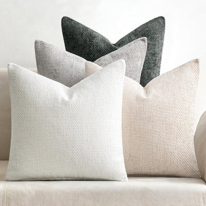 MIULEE Soft Decorative Chenille Pillow Covers Neutral 18x18 Pack of 4