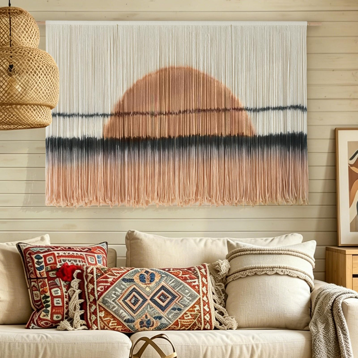 Macrame Wall Hanging Boho Wall Decor Large-Scale Tie-Dye Tapestry 57"W*35"L