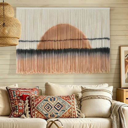 Macrame Wall Hanging Boho Wall Decor Large-Scale Tie-Dye Tapestry 57"W*35"L