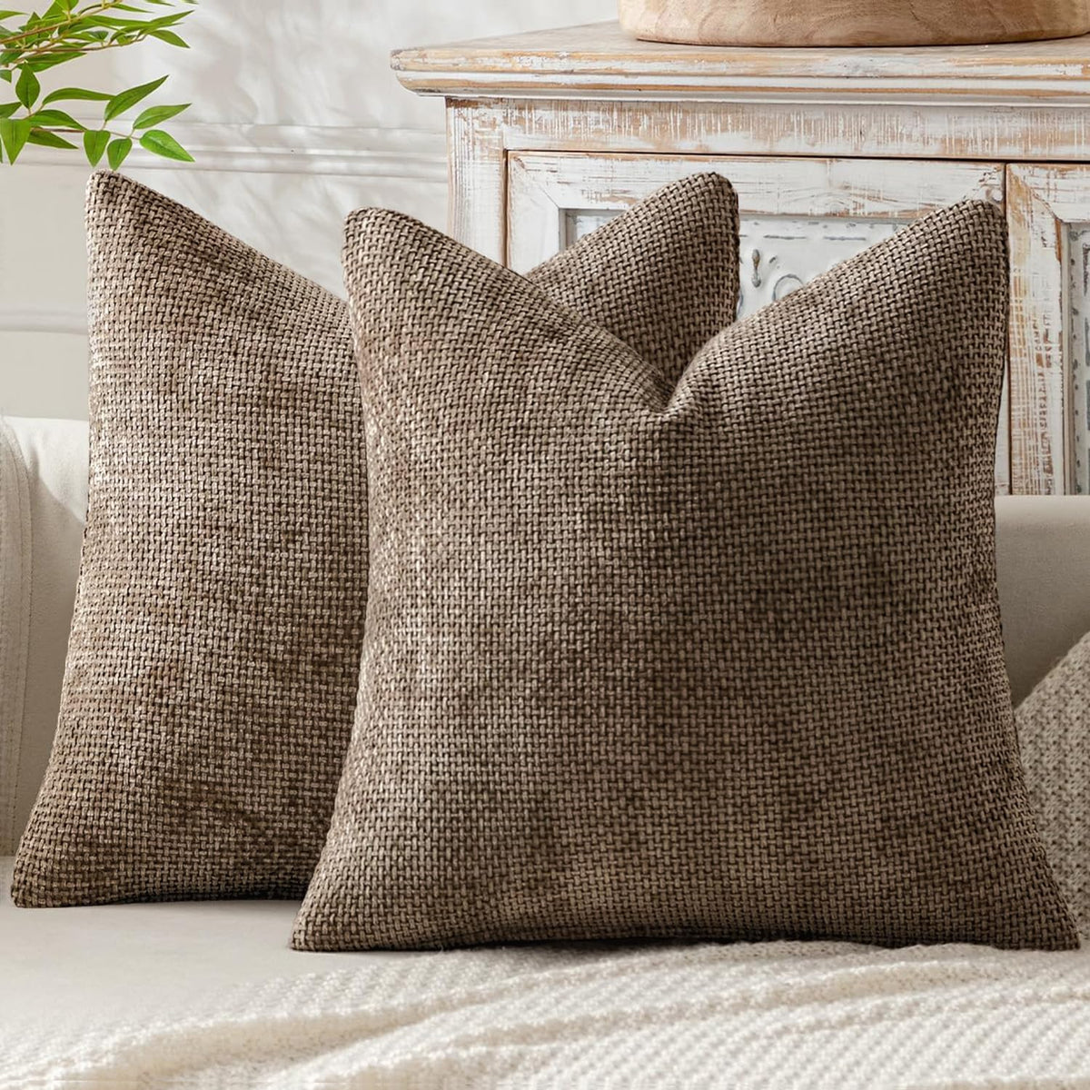 MIULEE Decorative Couch Throw Pillow Covers 18x18 Inch Neutral Beige 2 Pack
