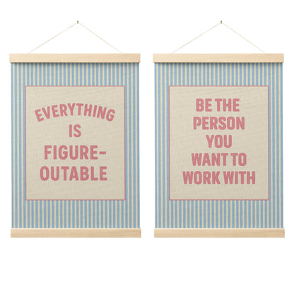 FGFK Everything Is Figureoutable Positive Affirmations Wall Art Poster Hanger Frame, Retro Pink and Green Inspirational Canvas Prints Framed Wall Decor for Office Classroom Home Bedroom, 12x16 Inch