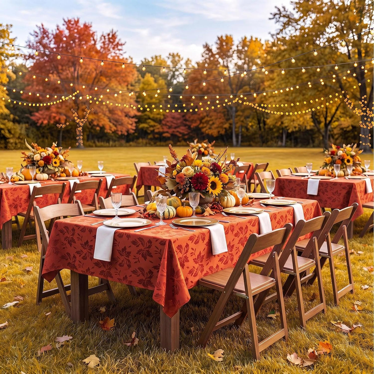 Romanstile Fall Jacquard Rectangle Tablecloth, Thanksgiving Dining Decor