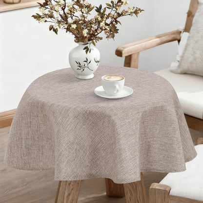 JIUZHEN Round Table Cloth Faux Linen Farmhouse Tablecloth Wrinkle and Stain Resistant Decorative Fabric Table Cover for Kitchen, Dining Room, Parties and Camping, Beige, 120 Inch Round