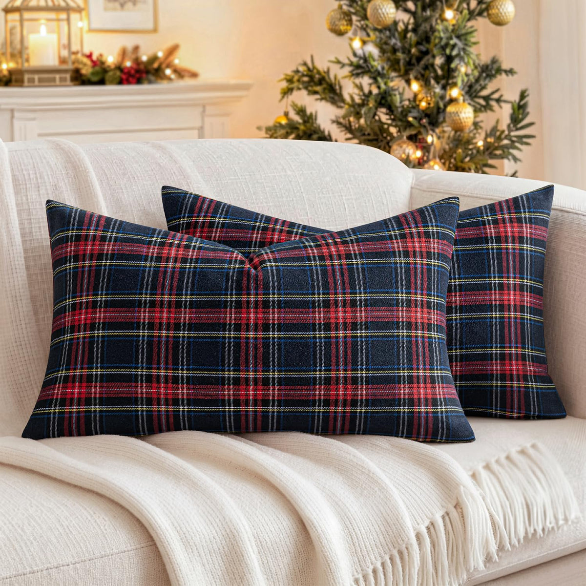 MIULEE Fall Plaid Pillow Covers Scottish Tartan 18x18 Terracotta Brown