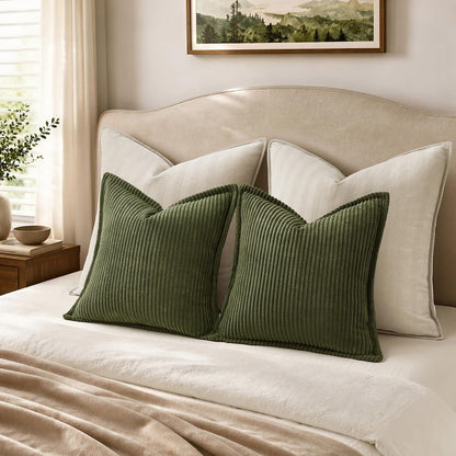 MIULEE Couch Pillow Covers 18x18 Olive Green Textured Corduroy