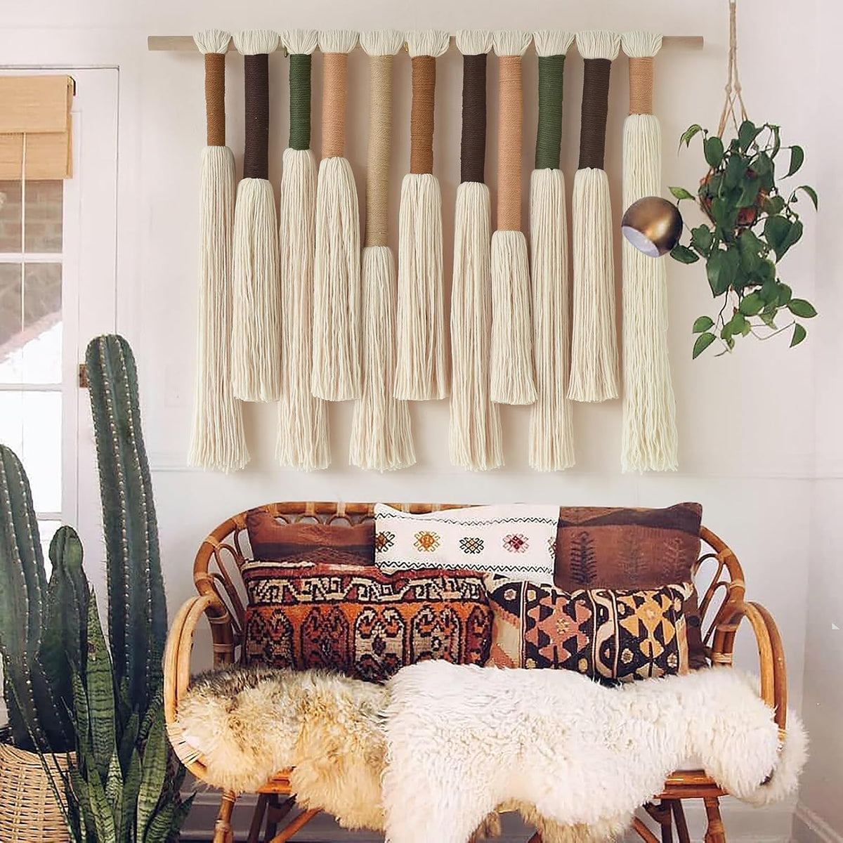 Jakalin Macrame Wall Hanging Handmade Yarn Fiber Art Boho Decor 27"Wx 22"L