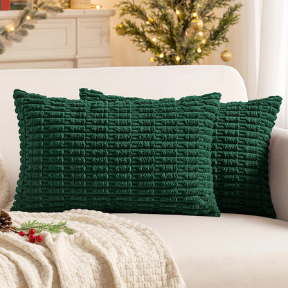 MIULEE Corduroy Decorative Throw Pillow Covers 18x18 Cream White Pack of 2