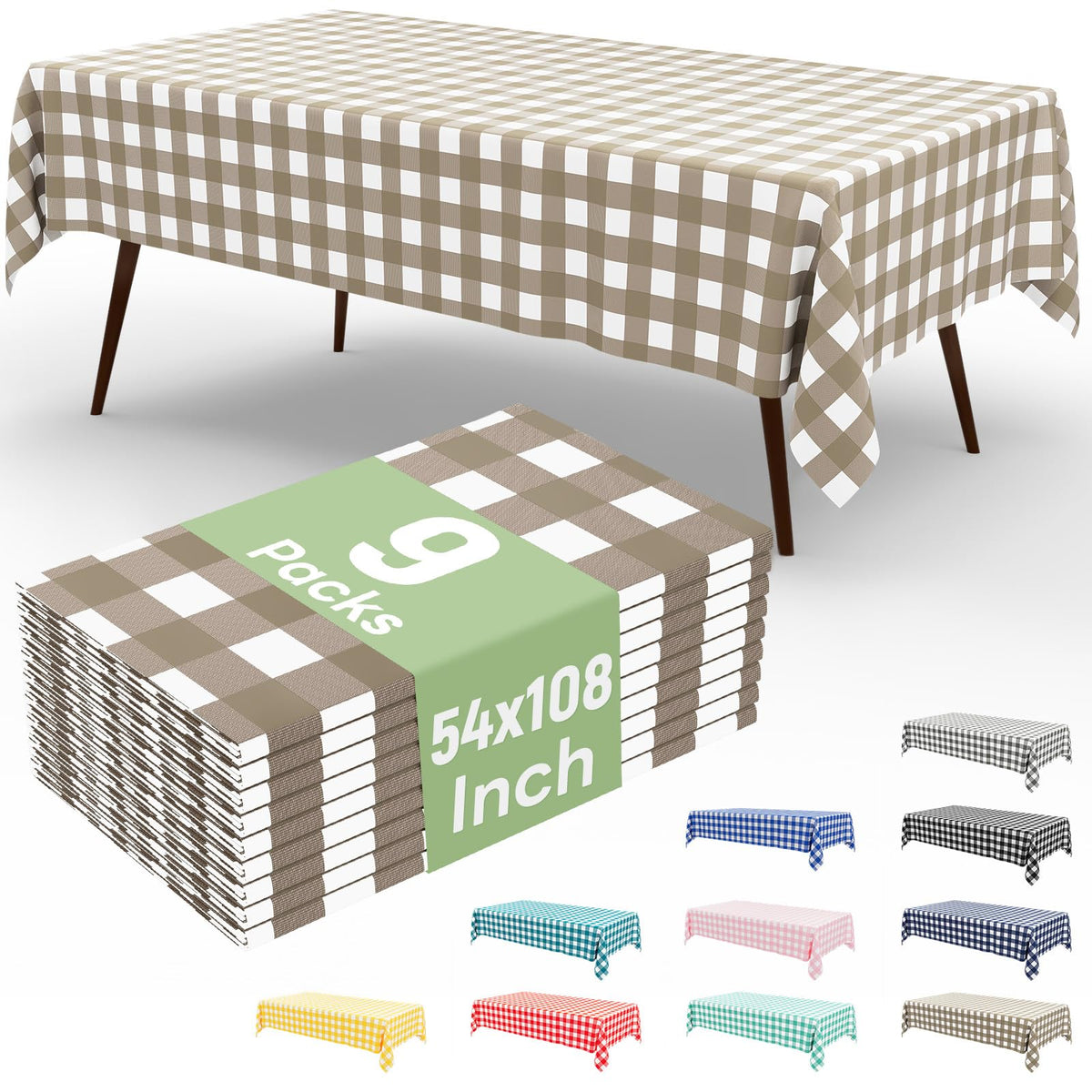 misaya 3 Packs Khaki White Buffalo Gingham Plastic Disposable Table Cloth