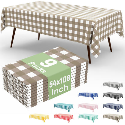 misaya 3 Packs Khaki White Buffalo Gingham Plastic Disposable Table Cloth