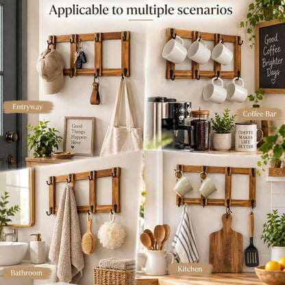 Yohsnor Wooden Coffee Mug Wall Rack-Durable Mug Holder Wall with 8 Hooks