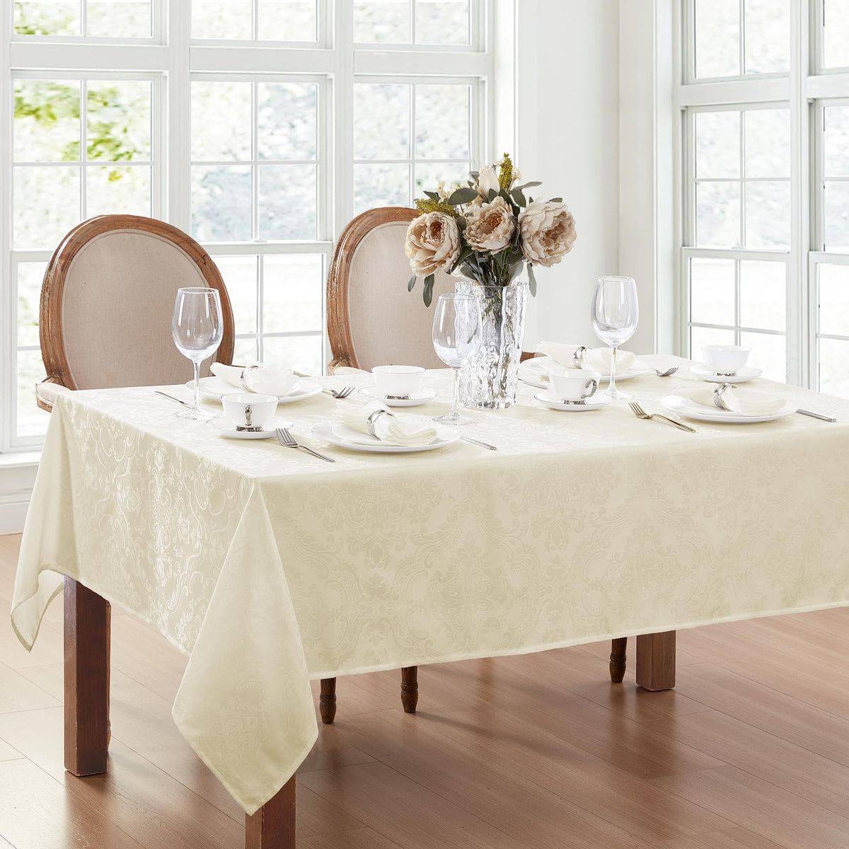 Caiden Elegance Damask Tablecloth, Cranberry - 60" W x 120" L
