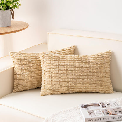 Pack of 2 Corduroy Decorative Throw Pillow Covers 18x18 Inch, Cream White