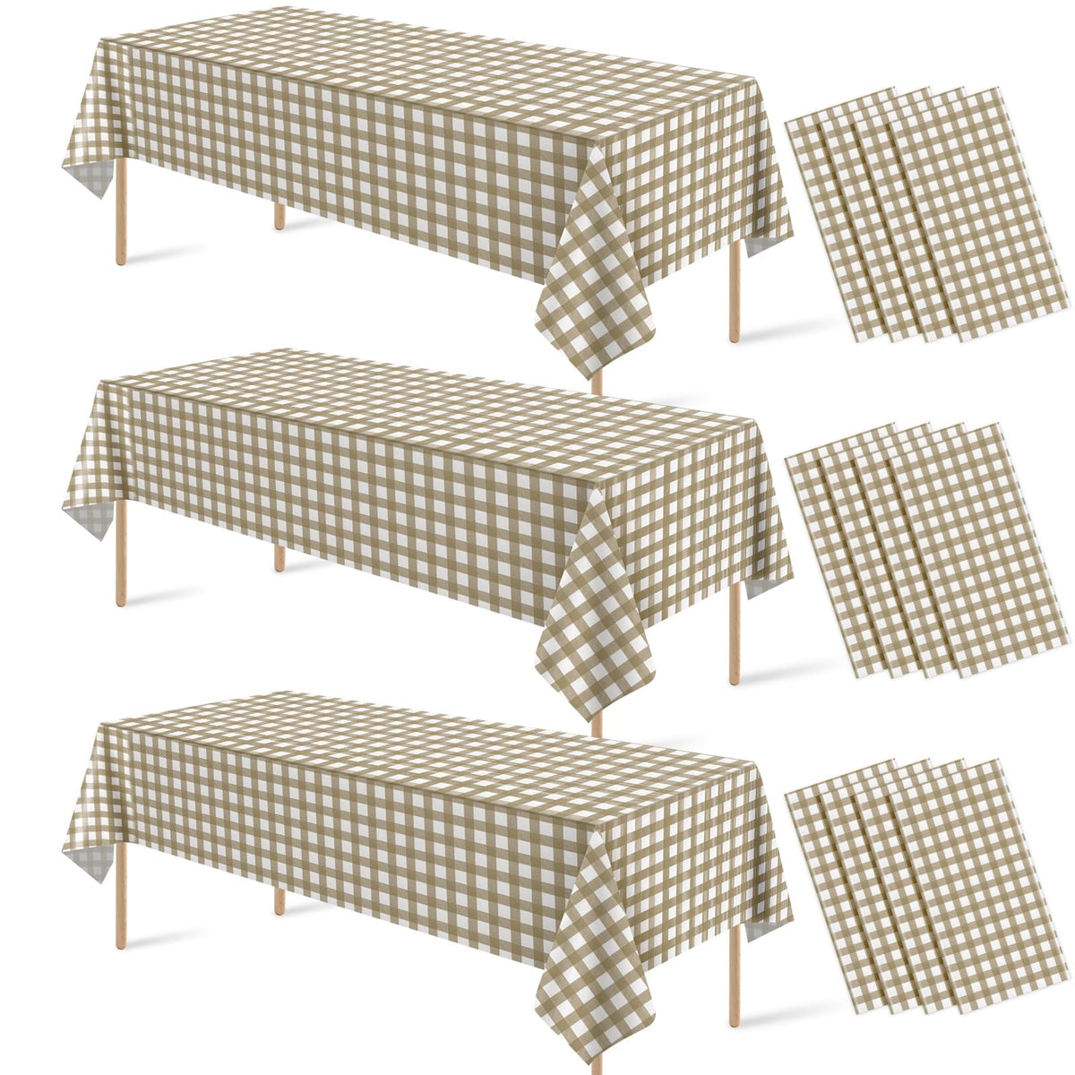 3 Pcs Sage Green Gingham Tablecloths, Checkered Table Covers 54 x 108 Inch