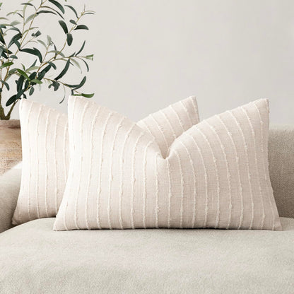 Foindtower Decorative Striped Boucle Throw Pillow Covers 18x18 Inch Camel