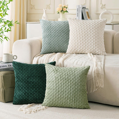 Set of 4 Neutral Decorative Throw Pillow Covers 18x18 Inch Corduroy Pillow Covers for Bed Couch Sofa Living Room Soft Square Cushion Cases