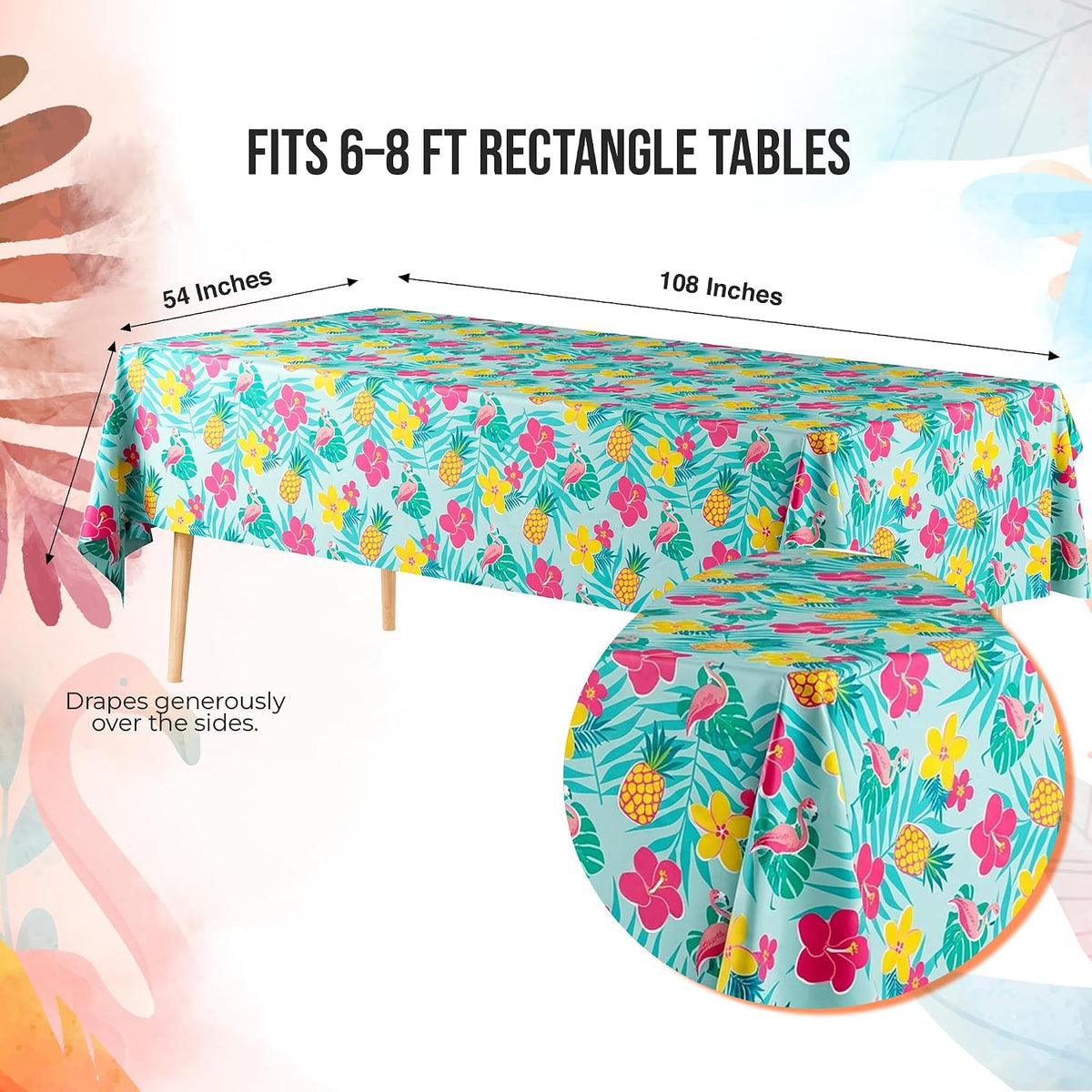 Trendables 2 Pack Disposable Summer Tablecloth 54 x 108 Inch – Waterproof Plastic Table Covers, Rectangular, Durable & Spill-Proof for Parties, BBQ, Picnic, Outdoor & Indoor Use