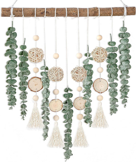 Sggvecsy 21’’ Eucalyptus Wall Hanging Decor Artificial Eucalyptus Plant Fake Greenery Leaves Boho Wall Decor with Wooden Stick for Bathroom Bedroom Kitchen Rustic Farmhouse Home Living Room Decoration