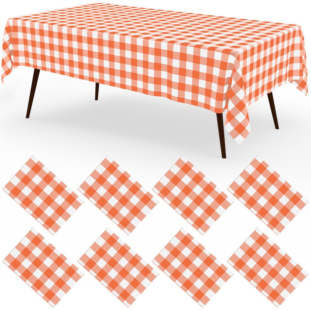 misaya 8 Packs Buffalo Disposable Table Cloth, 54 x 108 Inch Waterproof Plastic Tablecloth, Rectangle Khaki and White Checkered Table Covers for Picnic, Birthday, Party