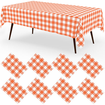 misaya 8 Packs Buffalo Disposable Table Cloth, 54 x 108 Inch Waterproof Plastic Tablecloth, Rectangle Khaki and White Checkered Table Covers for Picnic, Birthday, Party