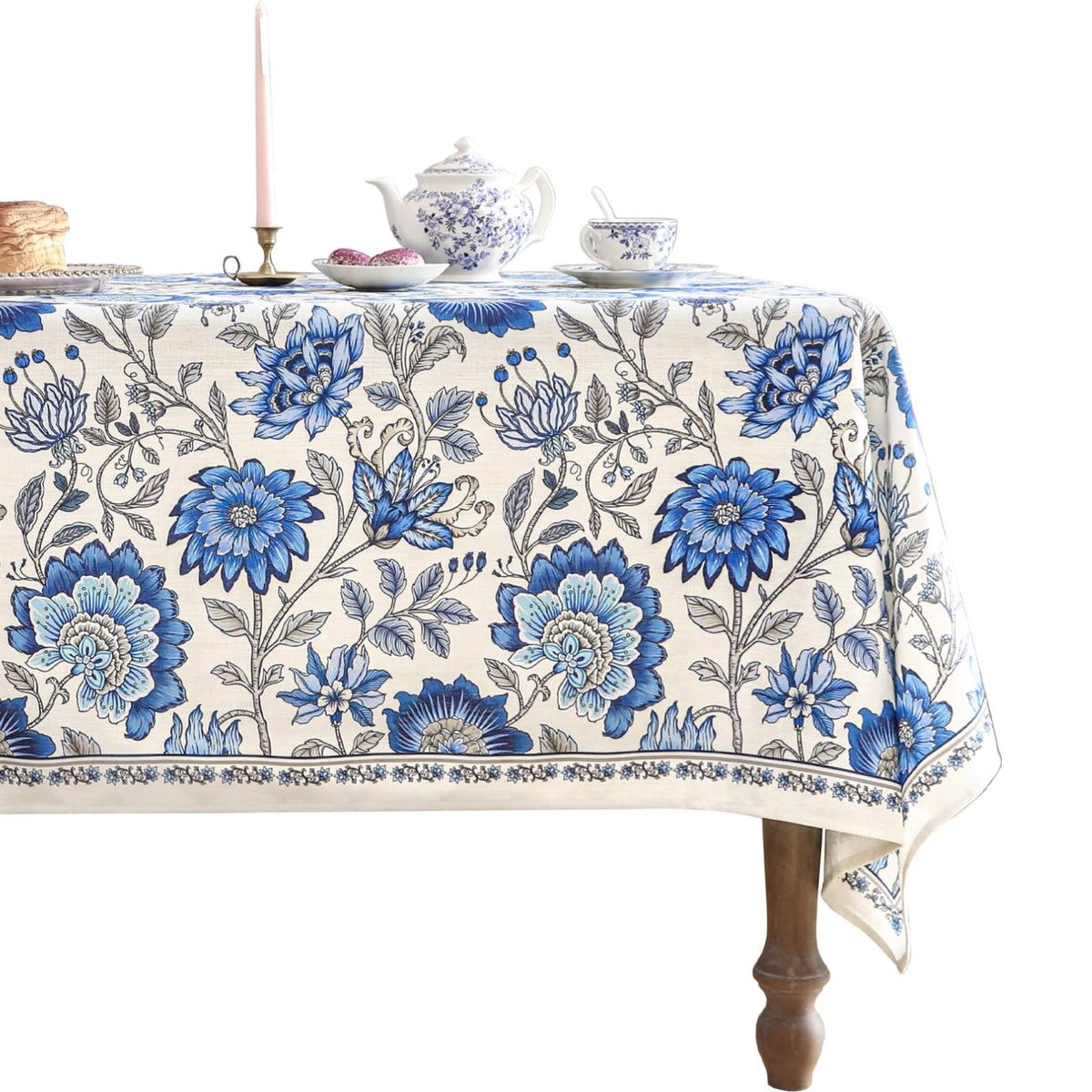 ISAENNE Designer French Linen Rectangular Tablecloth,118"x67"-Cornucopia