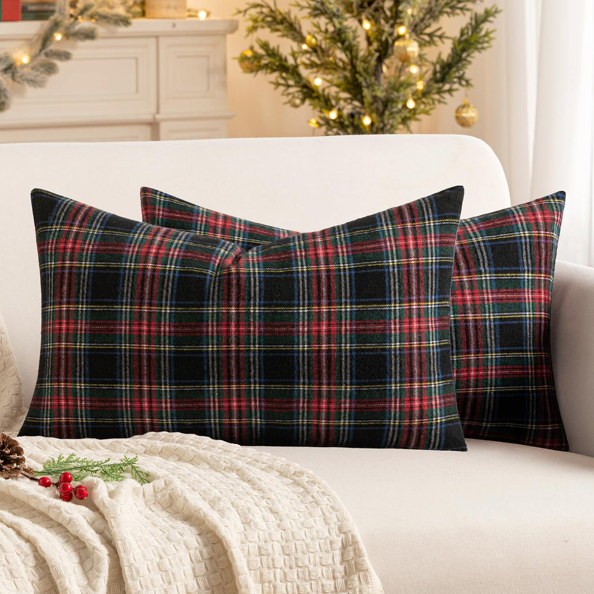 MIULEE Fall Plaid Pillow Covers Scottish Tartan 18x18 Terracotta Brown