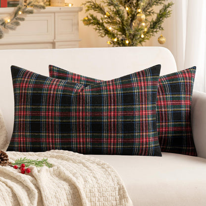 MIULEE Fall Plaid Pillow Covers Scottish Tartan 18x18 Terracotta Brown