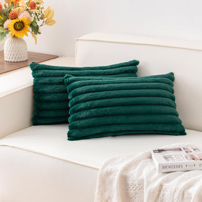 Pack of 2 Faux Fur Christmas Throw Pillow Covers 18x18 Inch, Cream White