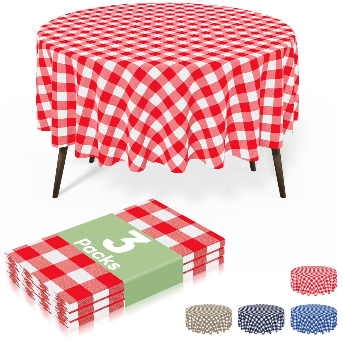 misaya 3 Packs Khaki White Buffalo Gingham Plastic Disposable Table Cloth