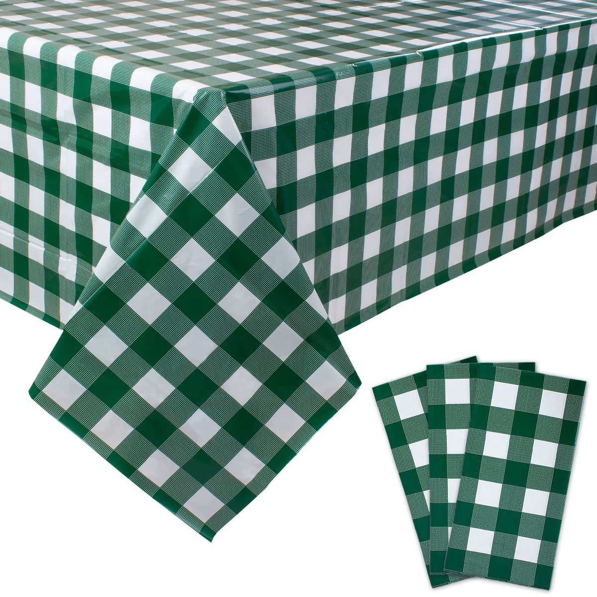 Kesfey 3 Packs Sage Green Gingham Tablecloth Sage Green and White Checkered Table Cloths 54 x 108 Inches Disposable Plastic Gingham Tablecovers Waterproof Picnic Camping Table Covers for Baby Shower