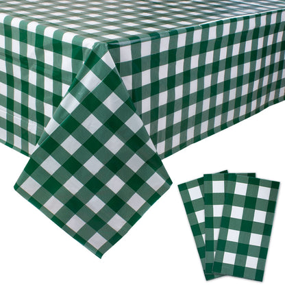 Kesfey 3 Packs Sage Green Gingham Tablecloth Sage Green and White Checkered Table Cloths 54 x 108 Inches Disposable Plastic Gingham Tablecovers Waterproof Picnic Camping Table Covers for Baby Shower