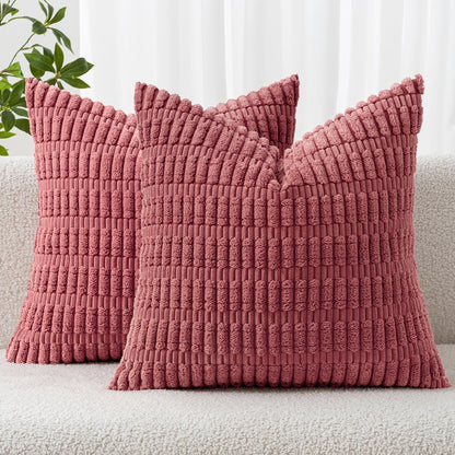 MIULEE Corduroy Decorative Throw Pillow Covers 18x18 Cream White Pack of 2