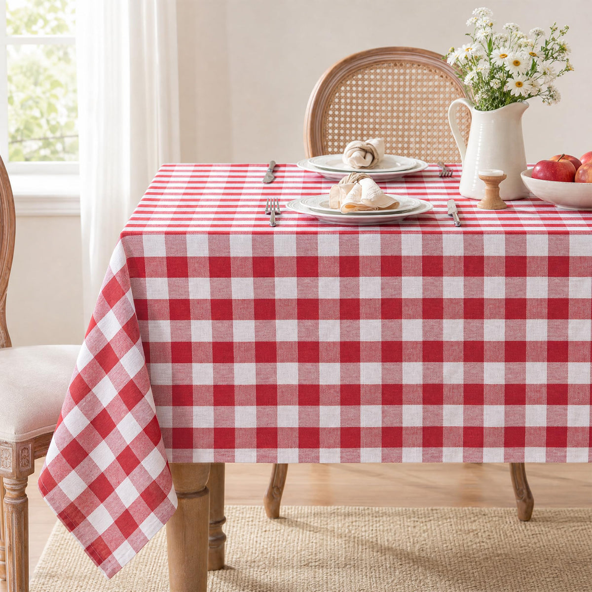 Gingham Tablecloth Rectangle Table, Cotton Linen Style Picnic Checkered Table Cloth Farmhouse Washable Wrinkle Free Buffalo Plaid Table Cover for Outdoor Birthday Party, Pink, 60x75