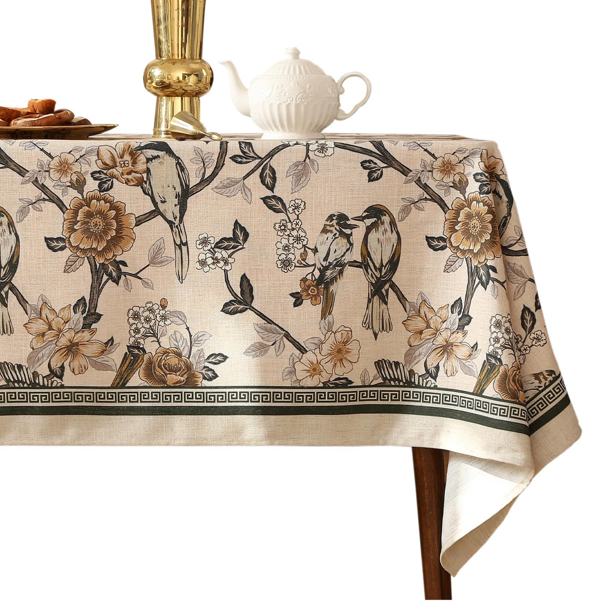 ISAENNE Designer French Linen Rectangular Tablecloth,118"x67"-Cornucopia