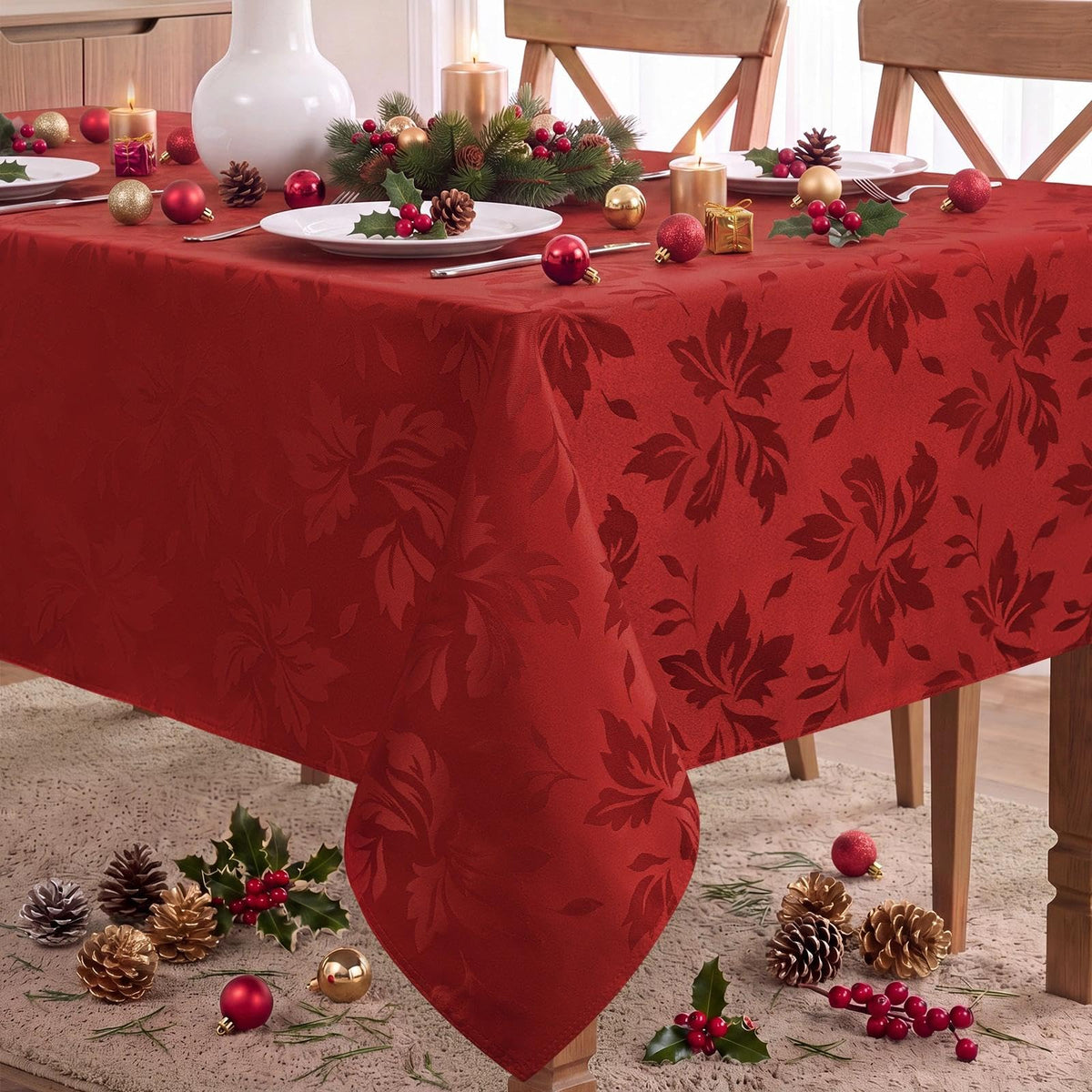 Romanstile Fall Jacquard Rectangle Tablecloth, Thanksgiving Dining Decor