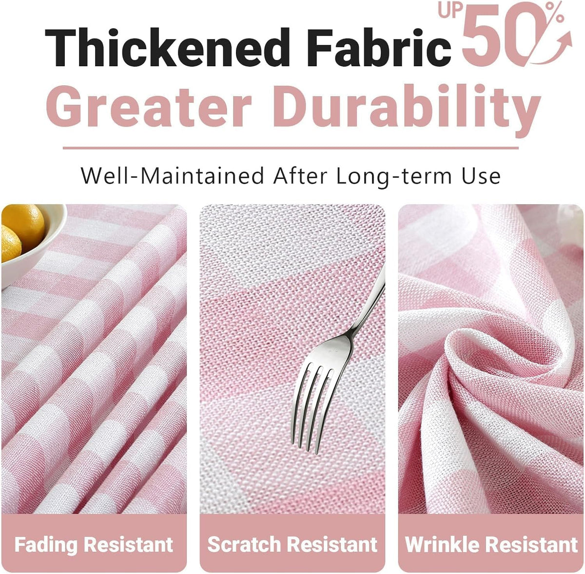 Laolitou Spring Pink Gingham Table Cloth Rectangle Tables Buffalo Plaid Checkered Tablecloth Cotton Linen Farmhouse Tablecloths Washable Wrinkle Free for Picnic Kitchen, 60"x75" 4-6 Seats