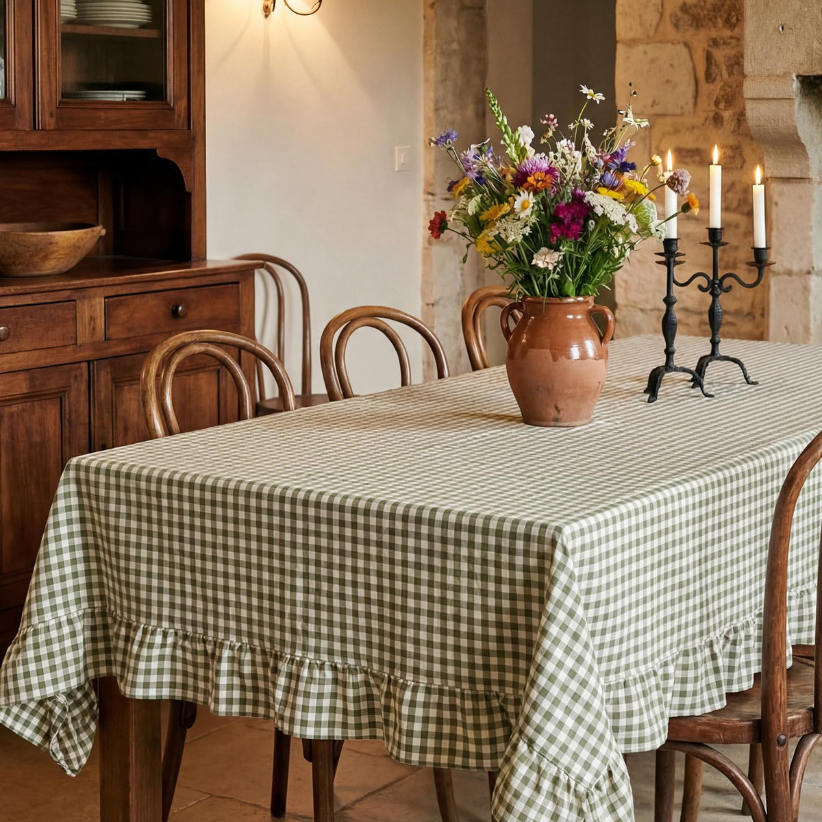 Mindsoft Light Pink Gingham Ruffled Tablecloth, 52 x 70 Inches, Rectangle